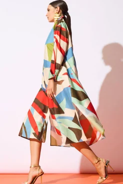 Abstract Palm Cotton Poplin Oversized Button Down Shirtdress