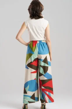 Abstract Palm Cotton Poplin Pull On Palazzo Pants