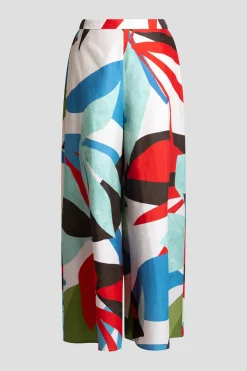 Abstract Palm Cotton Poplin Pull On Palazzo Pants
