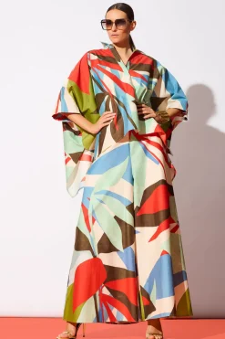 Abstract Palm Cotton Poplin Oversized Caftan Top