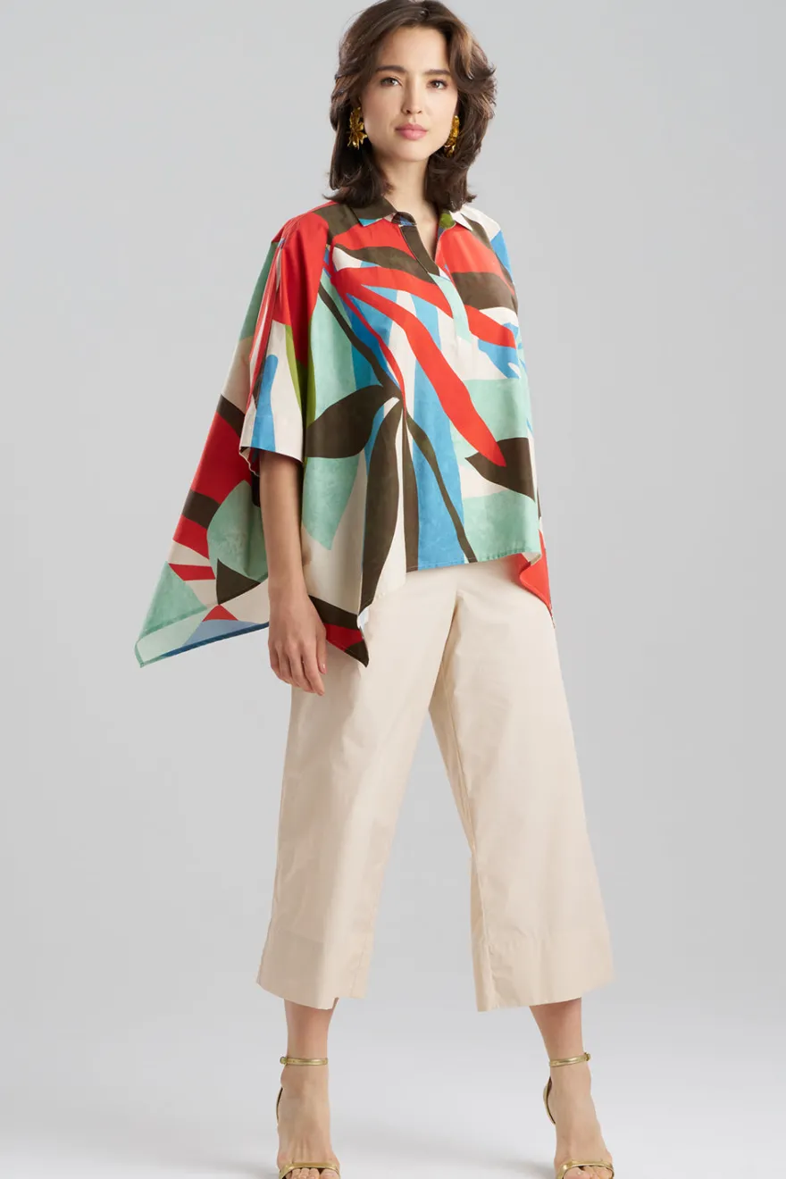 Abstract Palm Cotton Poplin Oversized Caftan Top