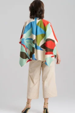 Abstract Palm Cotton Poplin Oversized Caftan Top