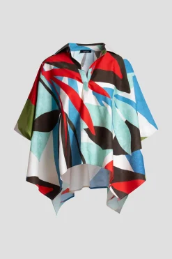 Abstract Palm Cotton Poplin Oversized Caftan Top