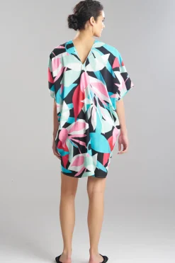 Abstract Palm Printed Satin Caftan