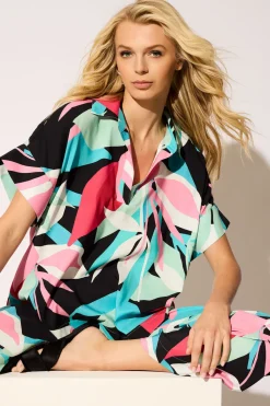 Abstract Palm Printed Satin Top