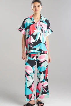 Abstract Palm Printed Satin Top