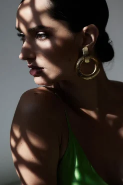 Acacia Wood and Gold Plated Interlocked Hoop Earrings