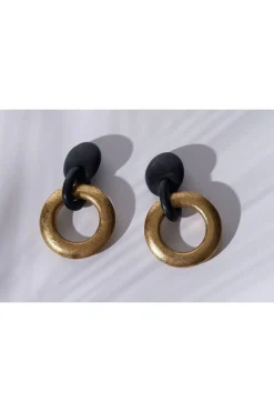 Acacia Wood and Gold Plated Hoop Earrings