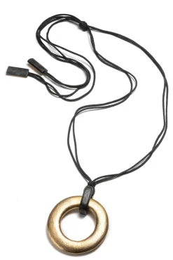 Acacia Wood and Gold Plated Pendant Necklace