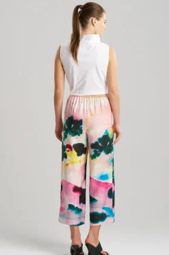 Akiko Printed Cotton Silk Twill Cropped Pull On Pants