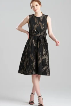 Art Deco Jacquard Fit & Flare Tie Dress