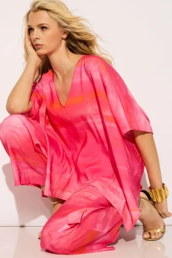 Aurora Printed Satin Caftan Top