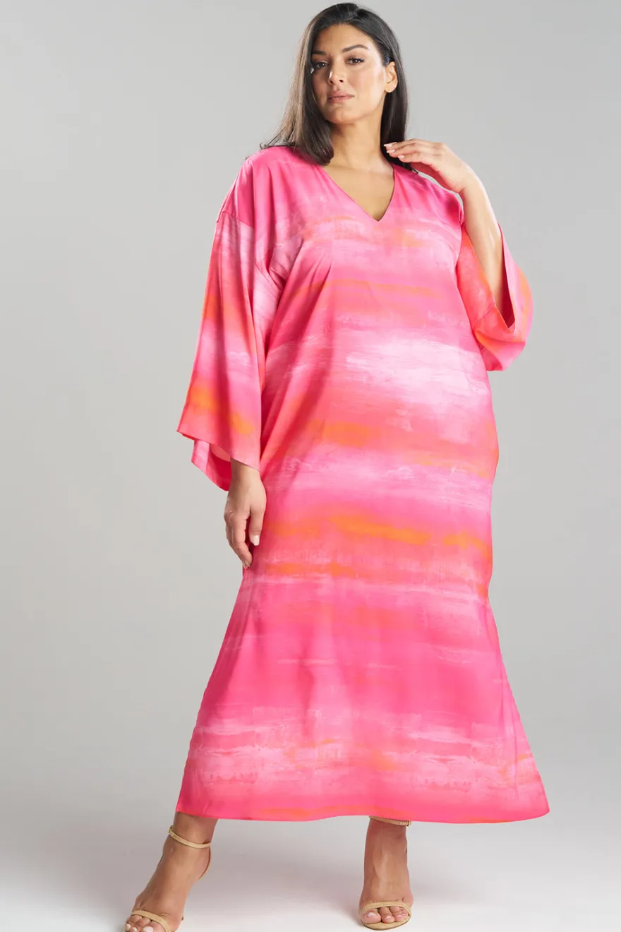 Aurora Printed Satin Slim Caftan