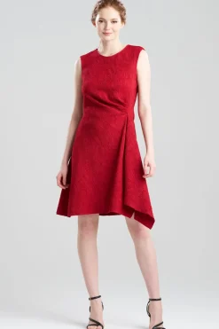 Botanic Textured Jacquard Sleeveless Side Drape Dress