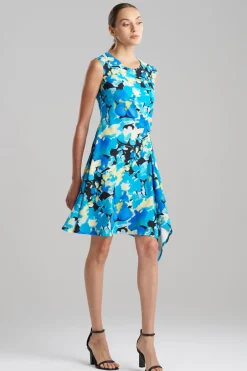 Bright Floral Side Drape Dress
