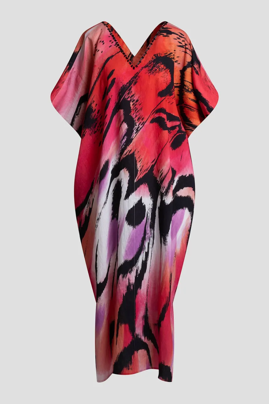 Butterfly Linen Blend Beaded Caftan
