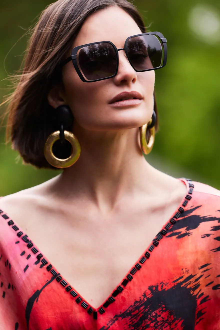 Butterfly Linen Blend Beaded Caftan