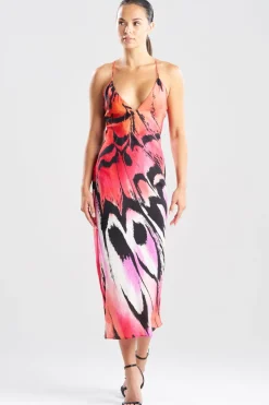 Butterfly Linen Blend Open Back Slip Dress