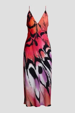 Butterfly Linen Blend Open Back Slip Dress