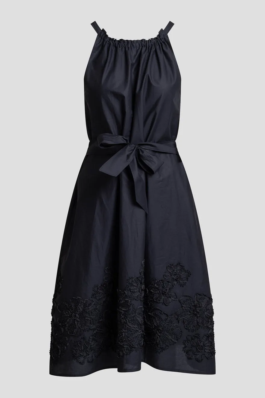 Carnation Embroidery Cotton Voile Halter Dress