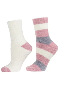 Chenille Striped/Solid Cozy Crew Socks - 2 Pair Pack