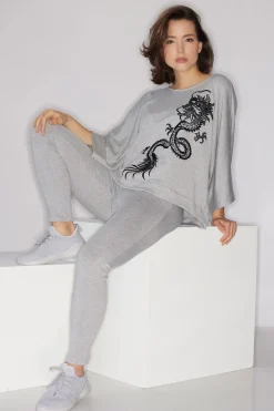 Cocoon Brushed French Terry Dragon Embroidered Kimono Top