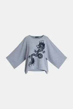 Cocoon Brushed French Terry Dragon Embroidered Kimono Top