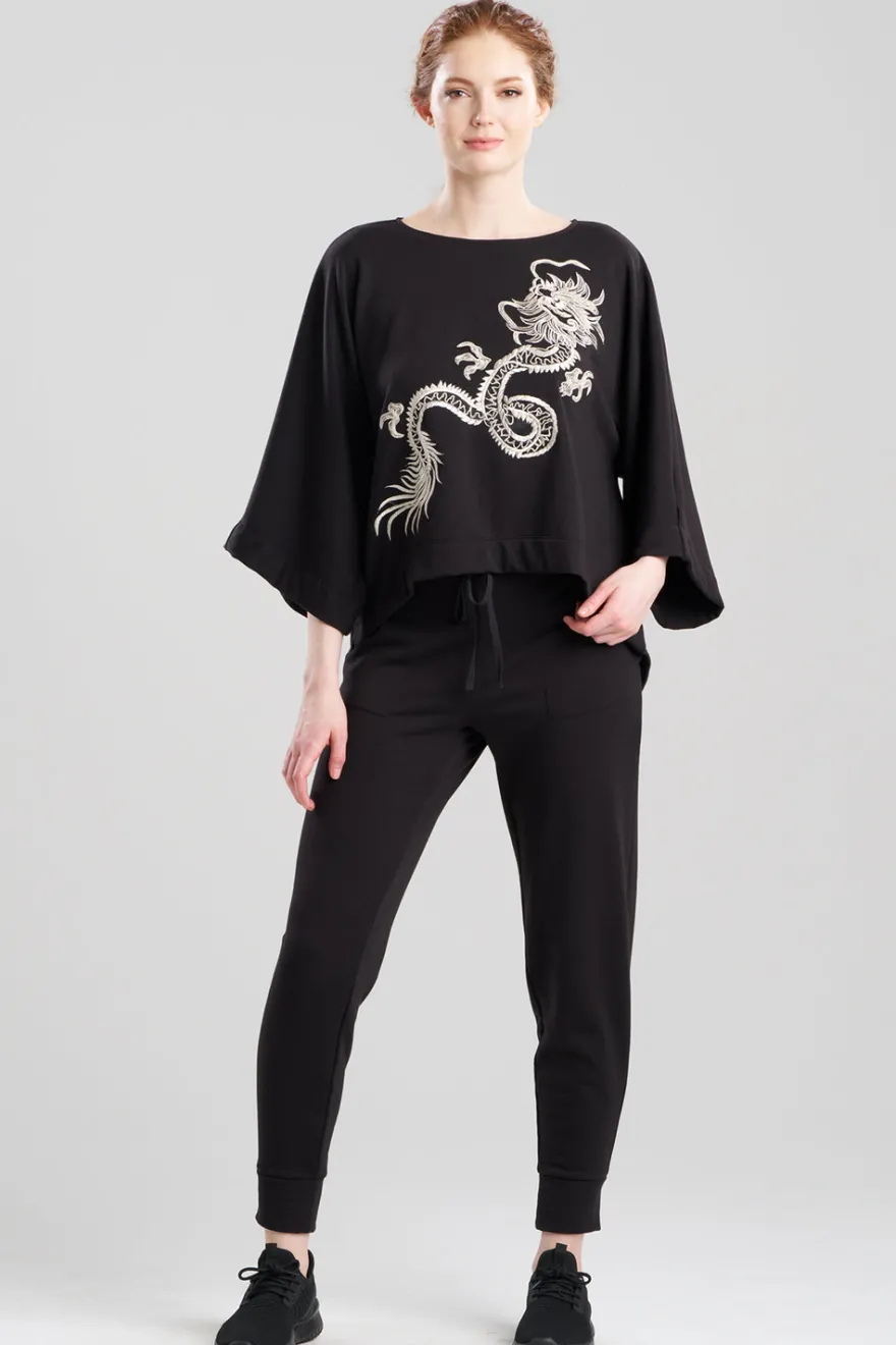 Cocoon Brushed French Terry Dragon Embroidered Kimono Top