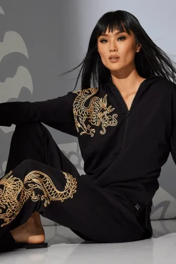 Cocoon Embroidered Dragon Straight Leg Pants