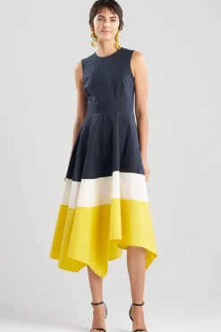 Color Block Tech Cotton Taffeta Origami Maxi Dress