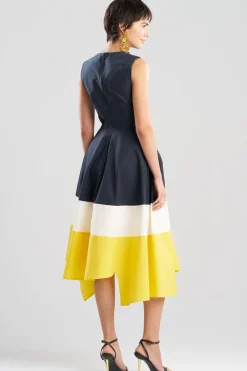 Color Block Tech Cotton Taffeta Origami Maxi Dress