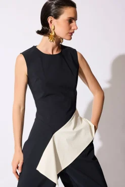 Color Block Tech Cotton Taffeta Asymmetric Top