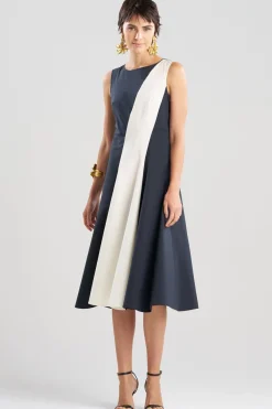 Color Block Tech Cotton Taffeta Asymmetric Dress