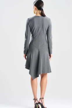 Compact Knit Asymmetric Long Sleeve Dress