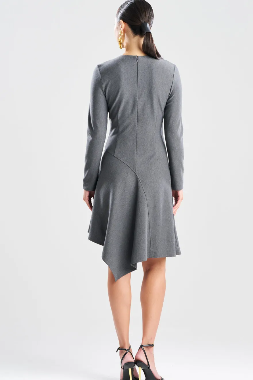 Compact Knit Asymmetric Long Sleeve Dress