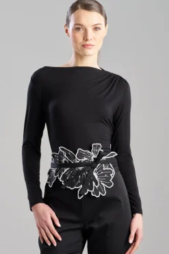 Cotton Chino Embroidered Floral Obi Belt