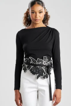 Cotton Chino Embroidered Floral Obi Belt