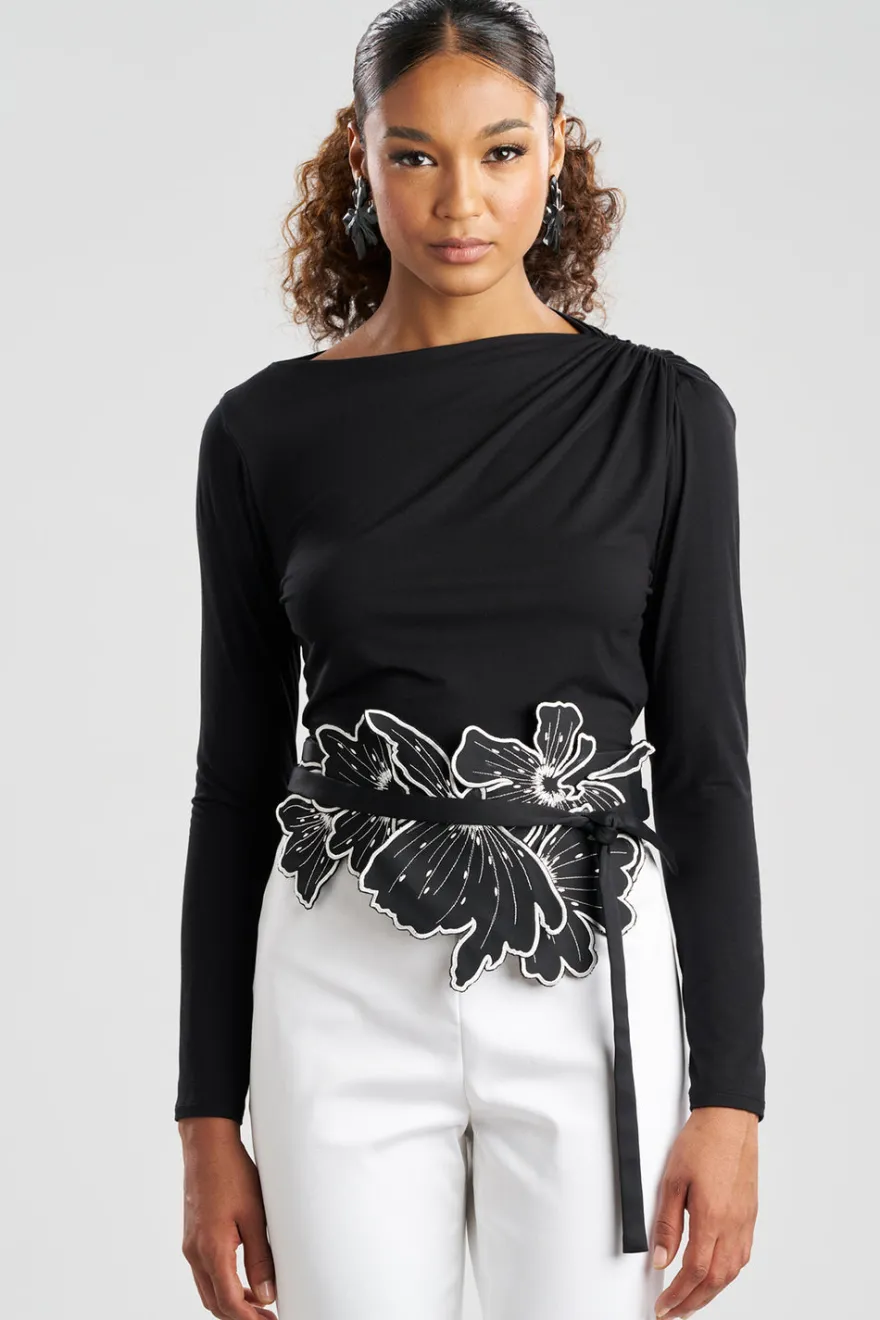 Cotton Chino Embroidered Floral Obi Belt