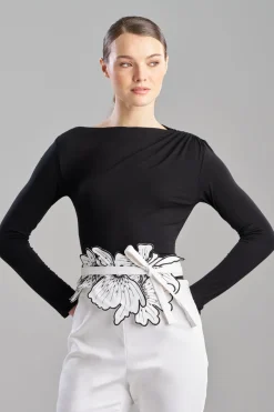 Cotton Chino Embroidered Floral Obi Belt