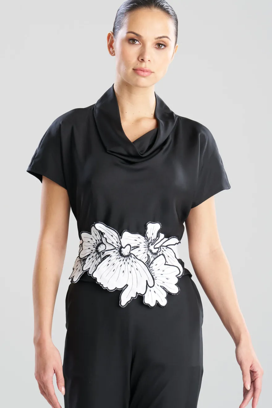 Cotton Chino Embroidered Floral Obi Belt