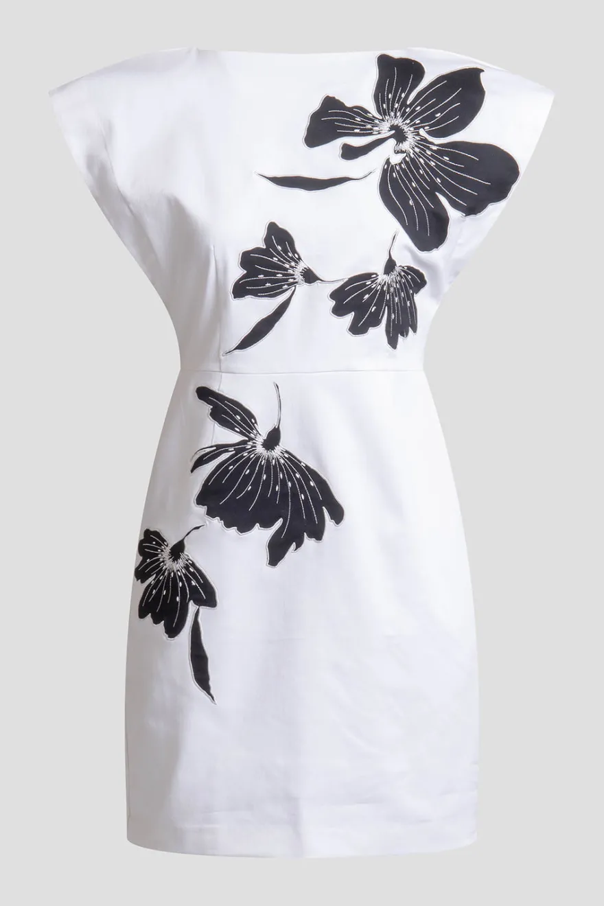 Cotton Chino Embroidered Mini Dress