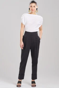 Cotton Chino High Waisted Pleated Pants