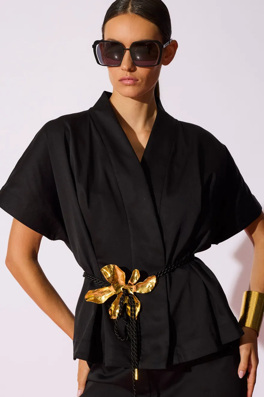 Cotton Chino Pleated Cap Sleeve Jacket