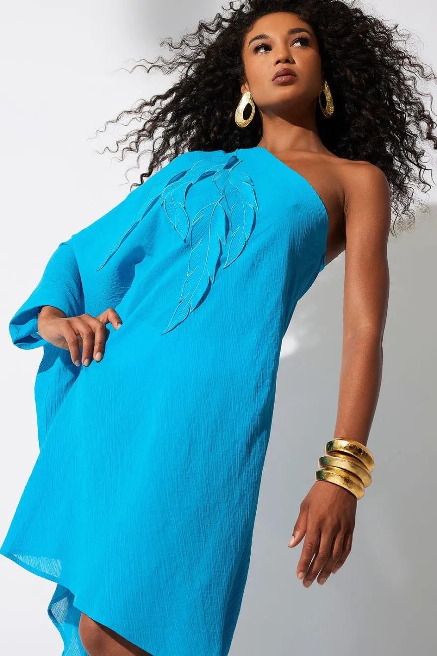Cotton Gauze Applique One Shoulder Dress