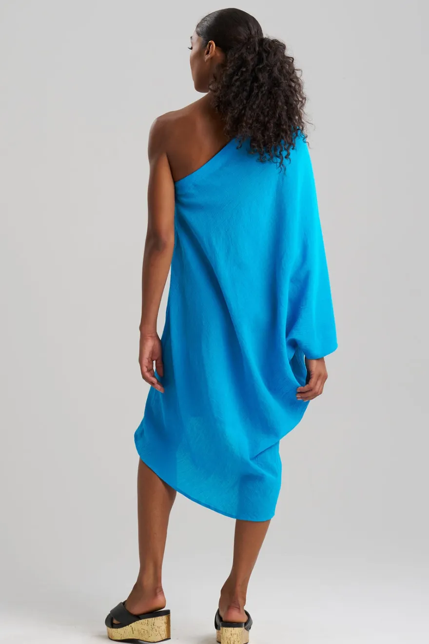 Cotton Gauze Applique One Shoulder Dress