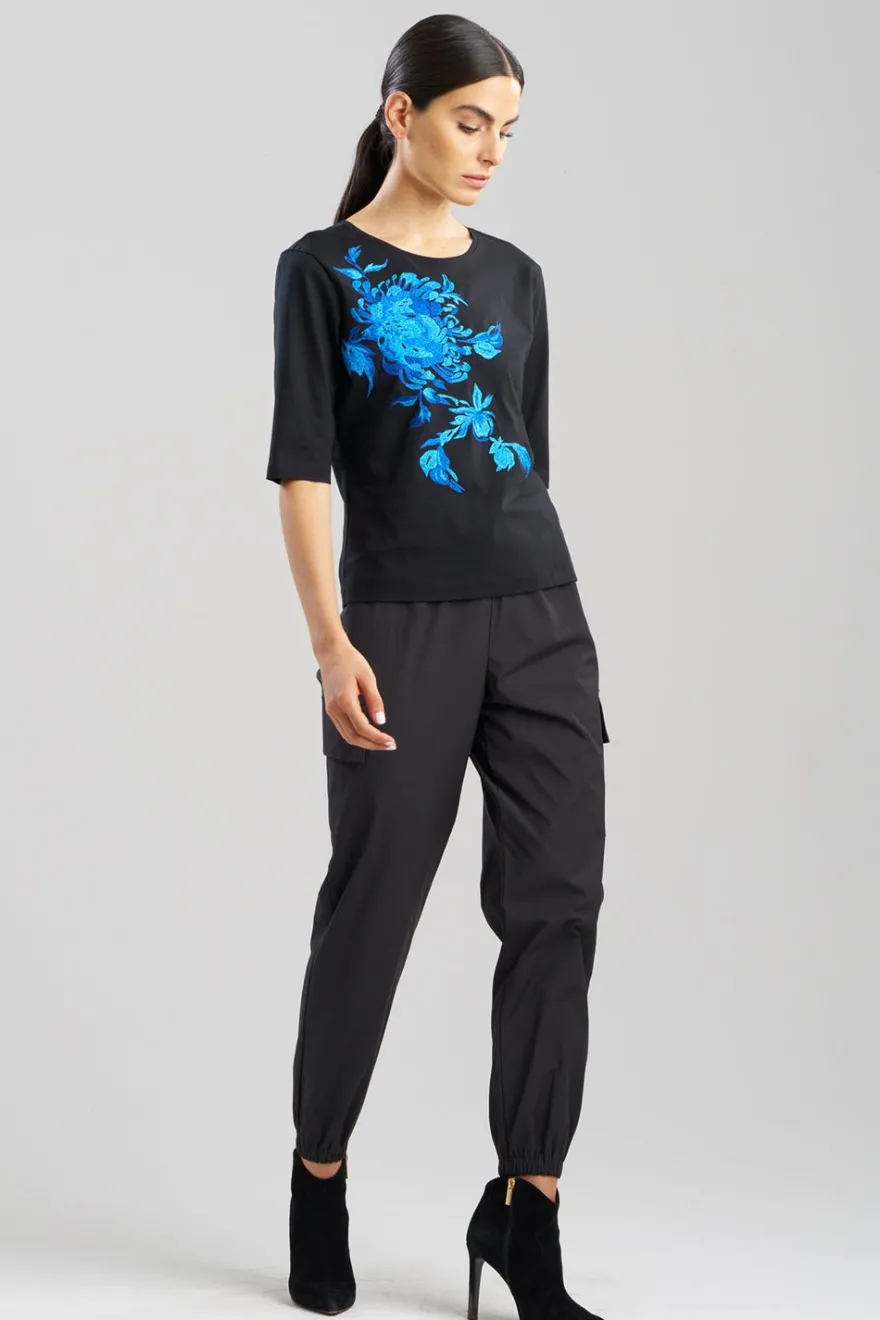 Cotton Jersey Embroidered Floral T-Shirt