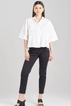 Cotton Poplin Embroidered Cutout Trapeze Shirt