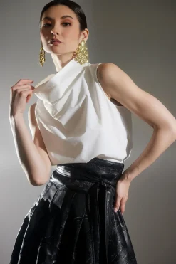 Cotton Poplin Funnel Neck Top
