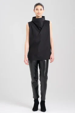 Cotton Poplin Funnel Neck Top