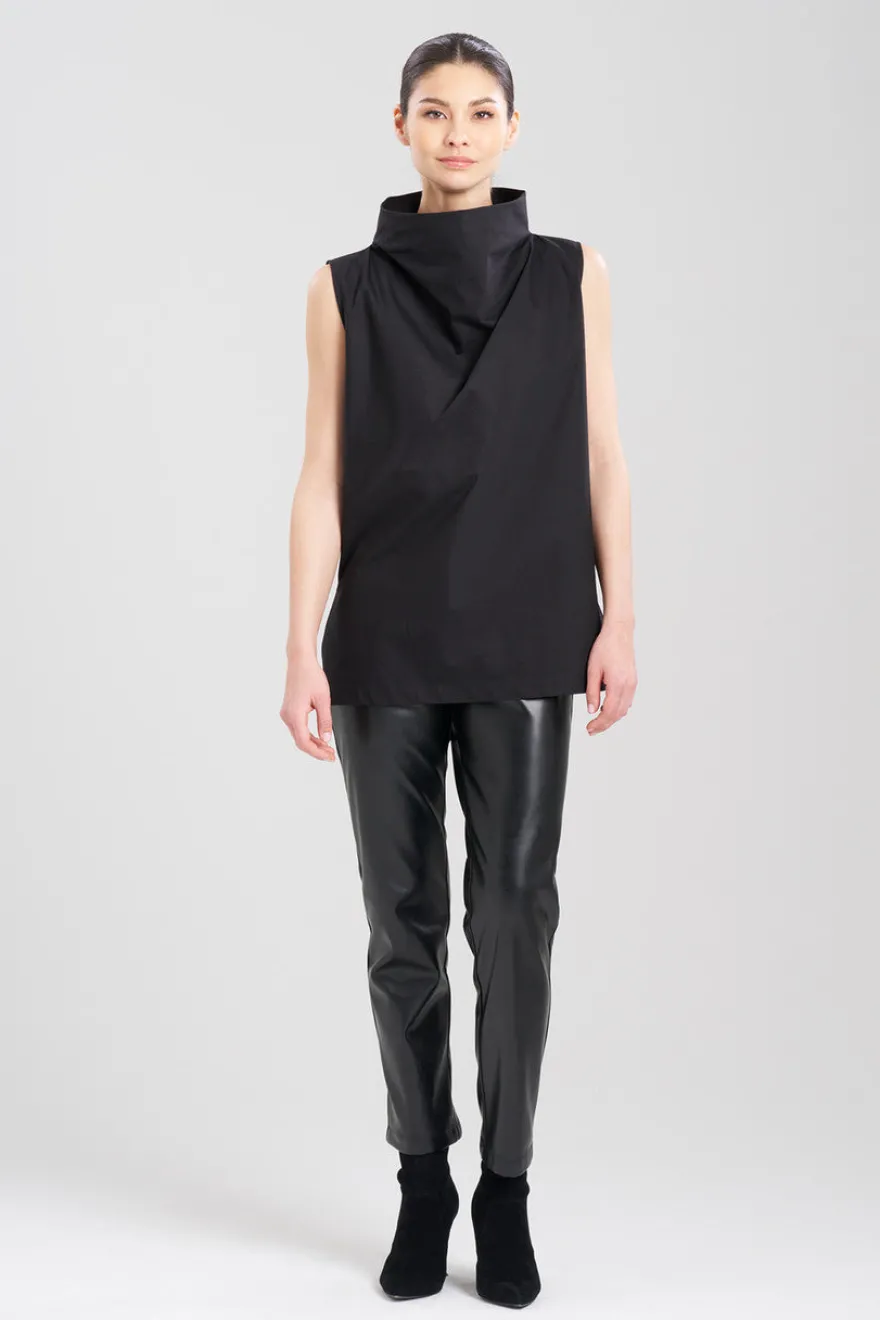 Cotton Poplin Funnel Neck Top